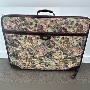 Vintage Floral Tapestry Jaguar Wheeled Suitcase Bag, 1990s, large